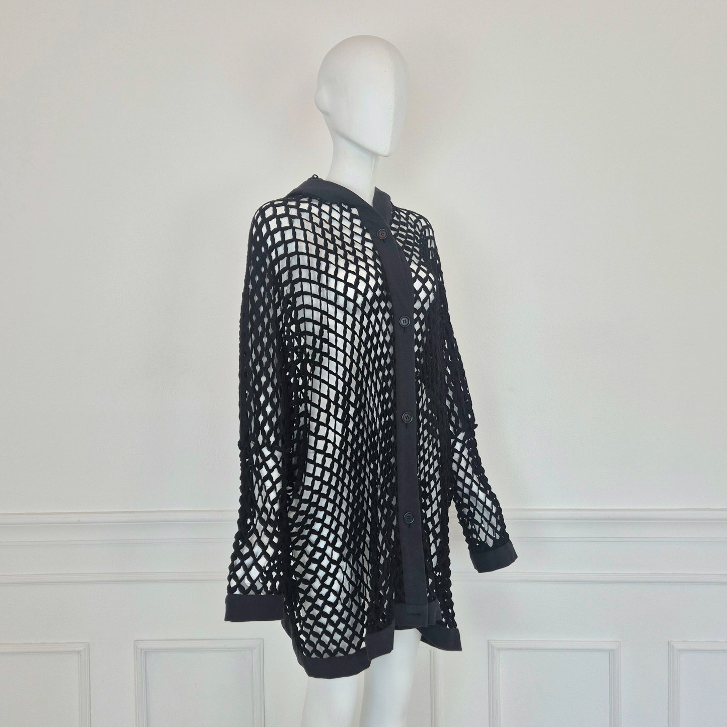 Romeo Gigli | Cardigan con cappuccio rete nera