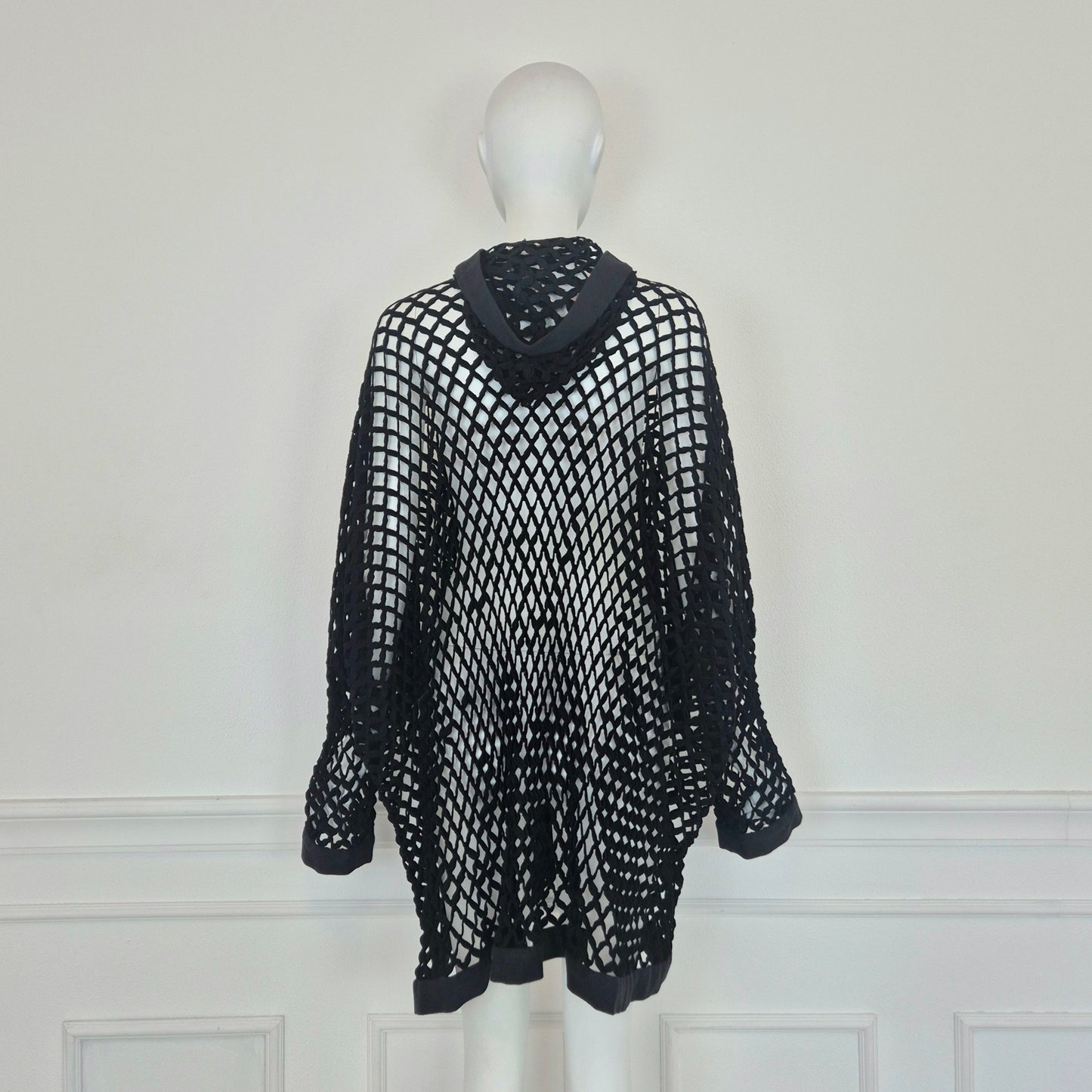 Romeo Gigli | Cardigan con cappuccio rete nera