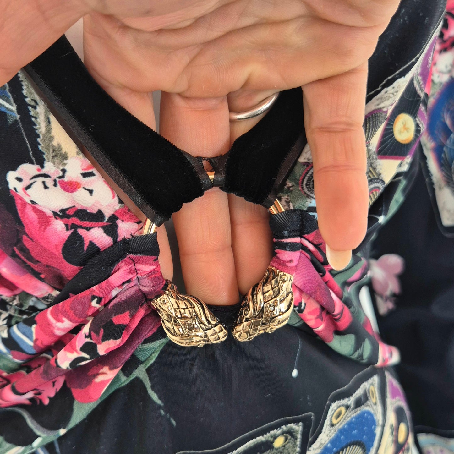 Roberto Cavalli | Abito elasticizzato stampa fiori e carte