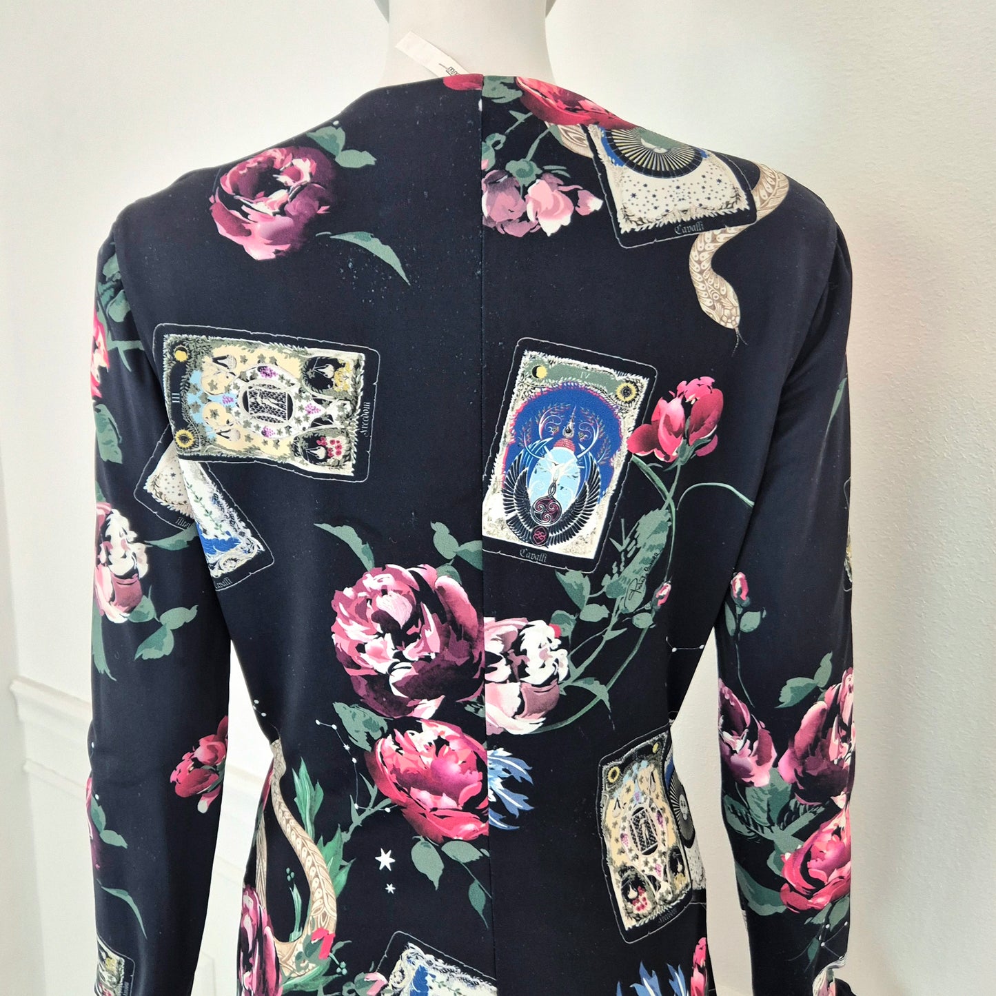 Roberto Cavalli | Abito elasticizzato stampa fiori e carte