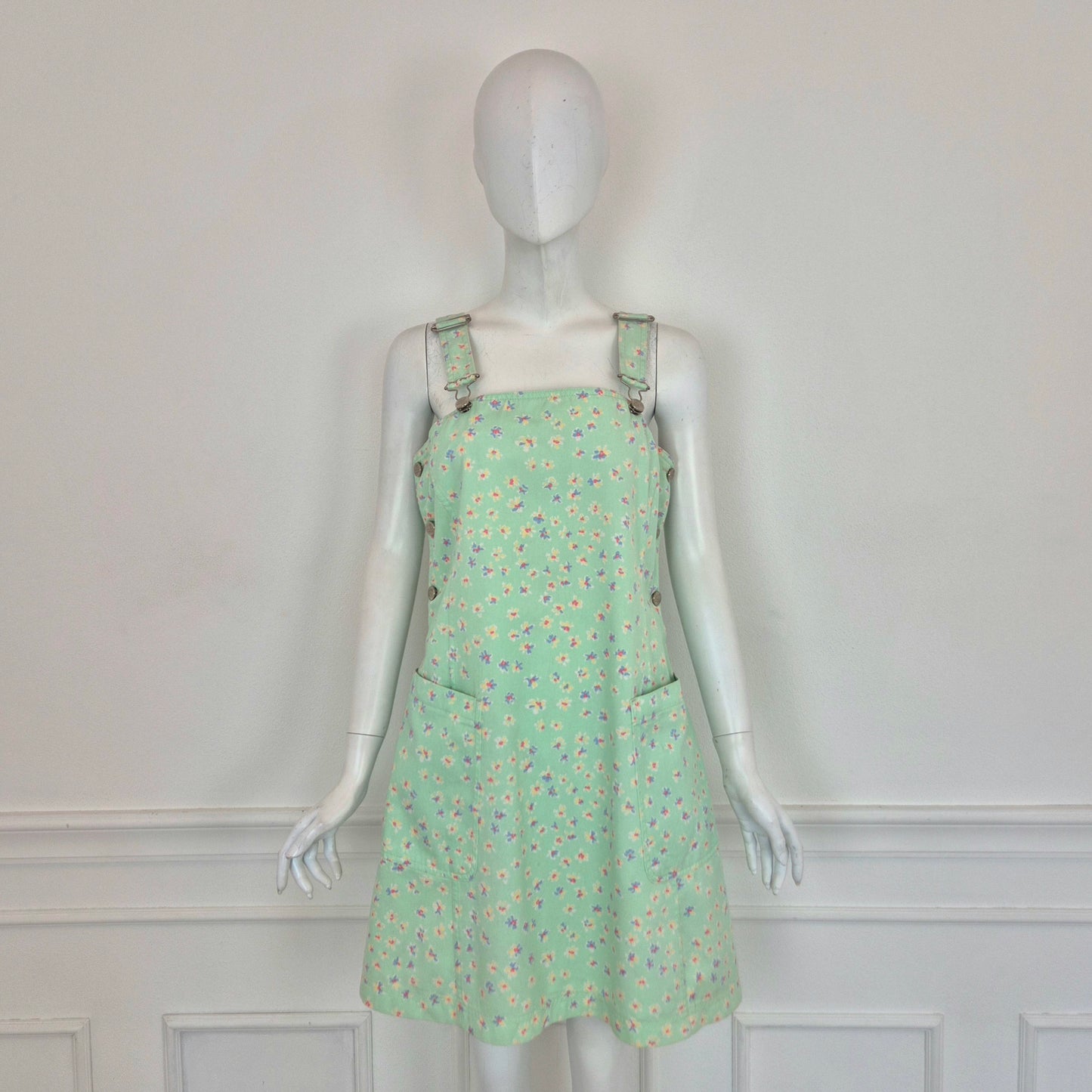 Henry Cotton's | Abito salopette denim turchese fiori