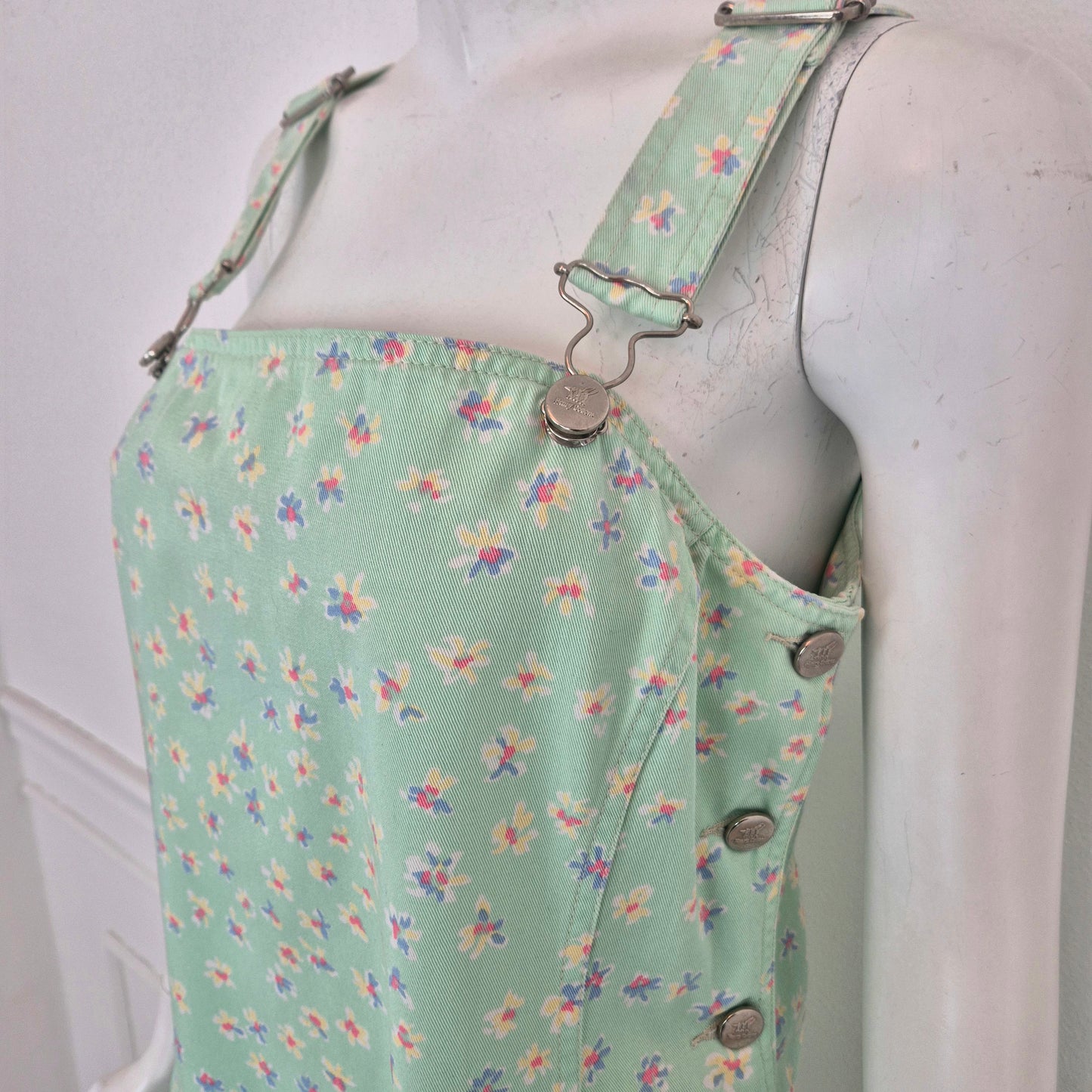 Henry Cotton's | Abito salopette denim turchese fiori
