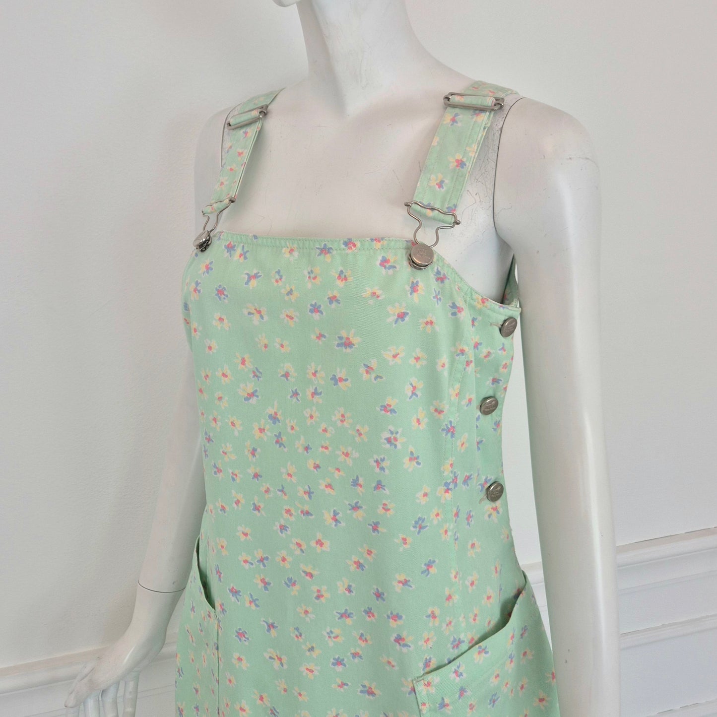 Henry Cotton's | Abito salopette denim turchese fiori