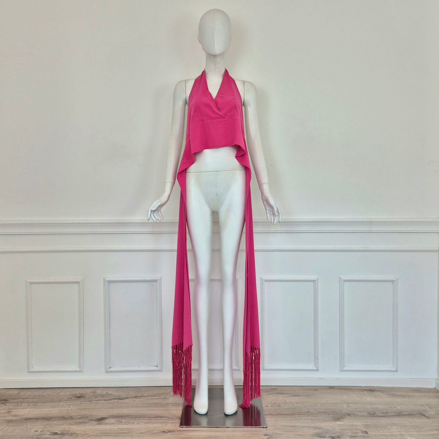 Celine | Top con frange in seta rosa
