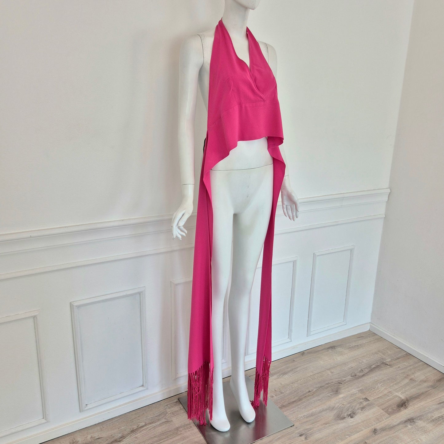 Celine | Top con frange in seta rosa