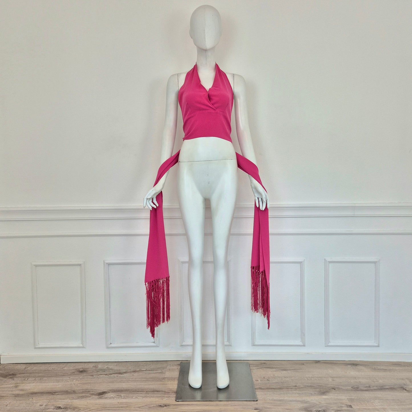 Celine | Top con frange in seta rosa