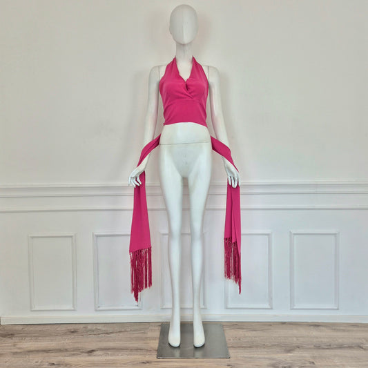 Celine | Top con frange in seta rosa