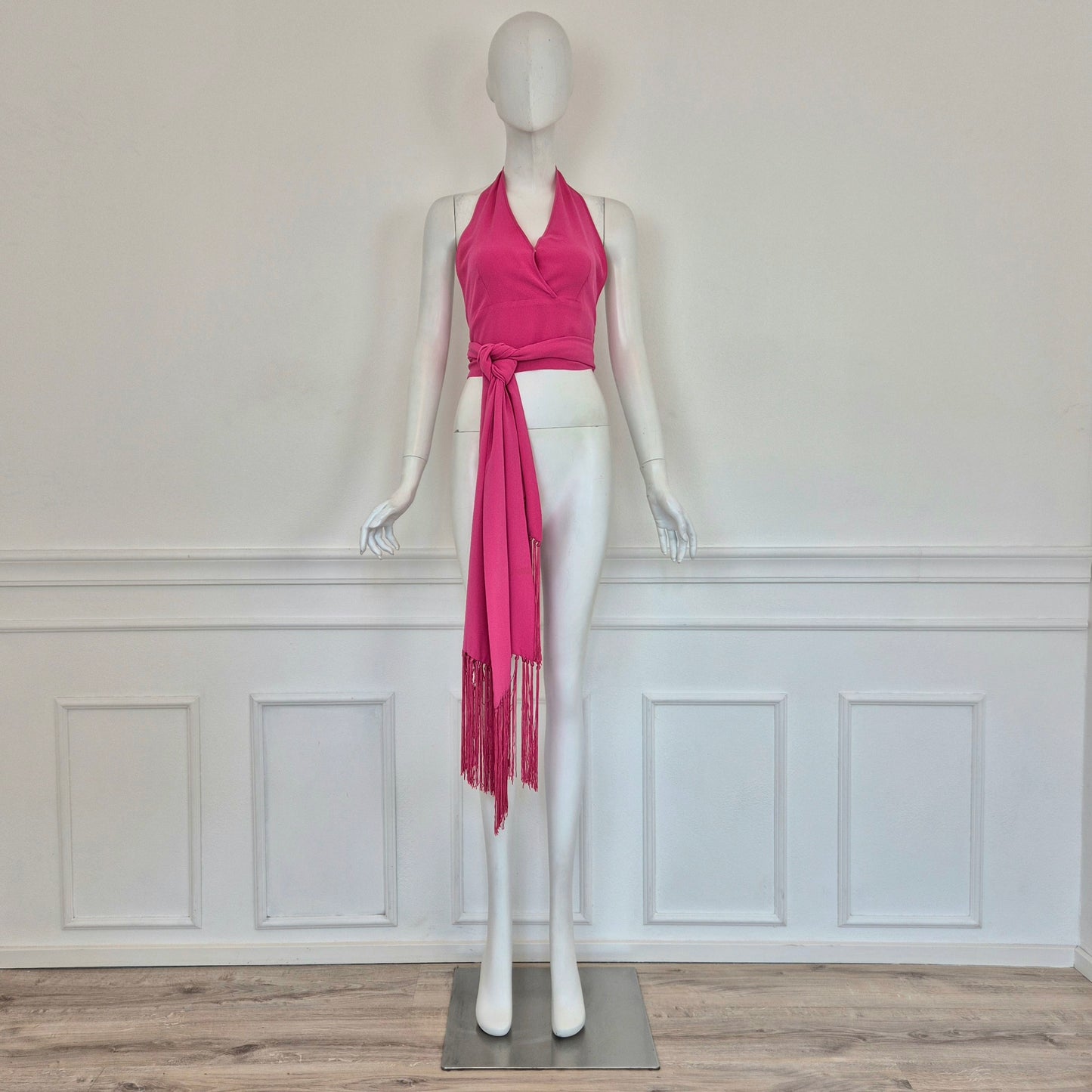 Celine | Top con frange in seta rosa