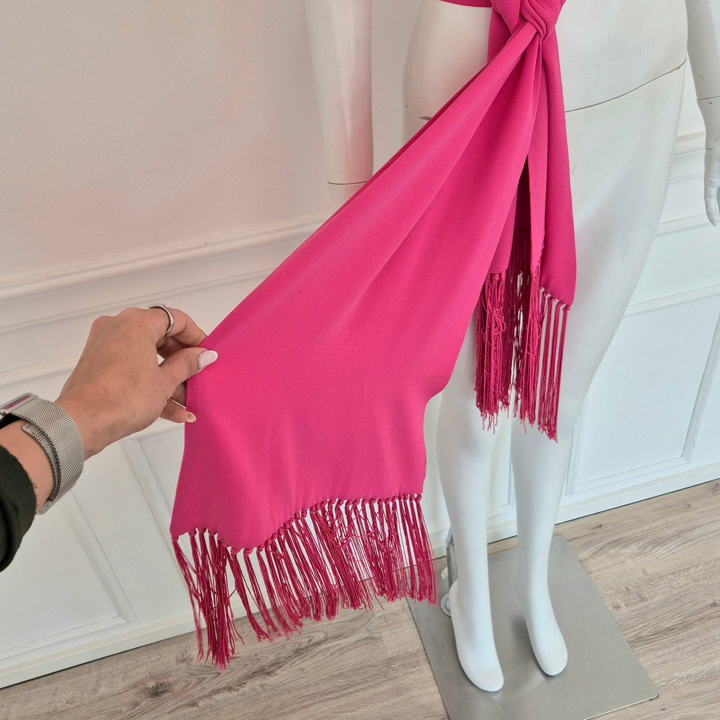 Celine | Top con frange in seta rosa