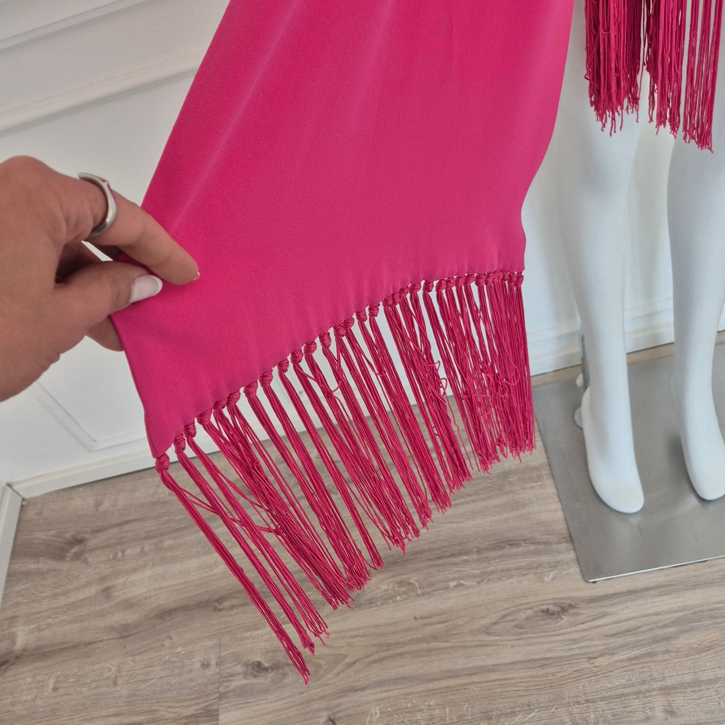 Celine | Top con frange in seta rosa