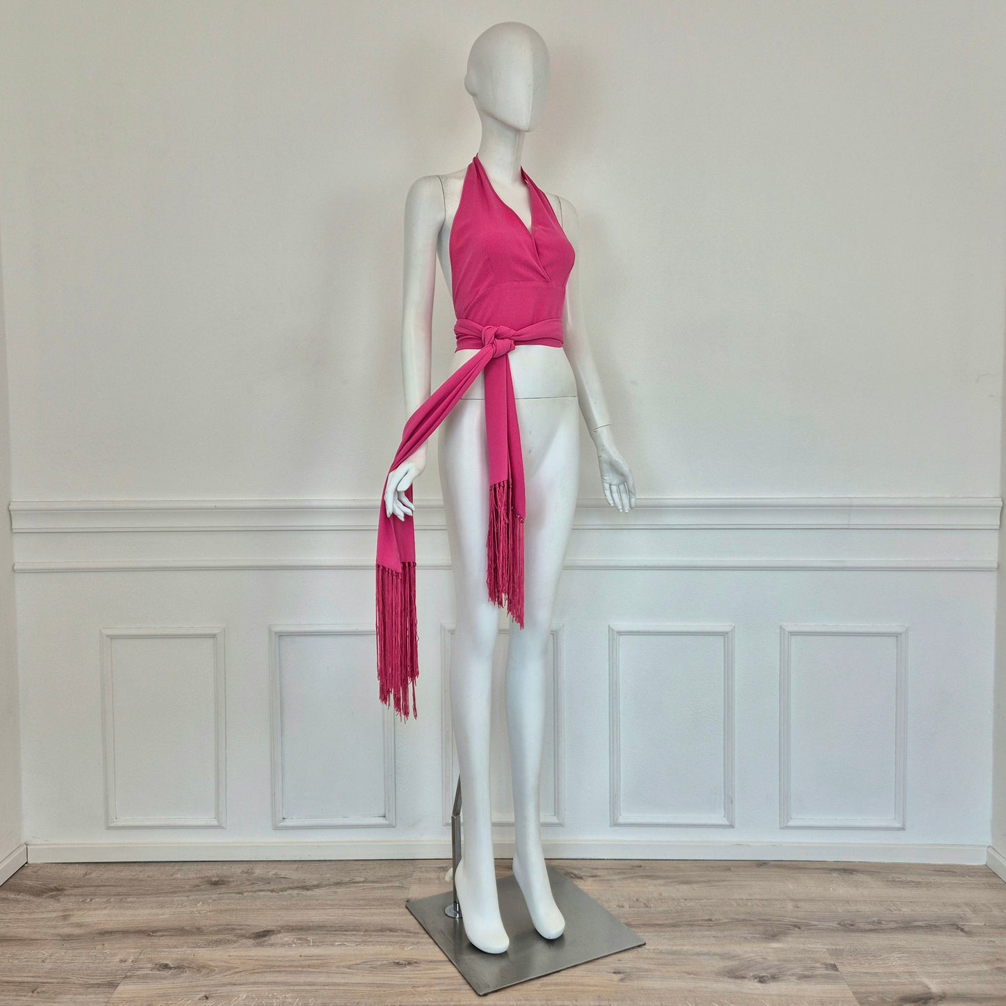 Celine | Top con frange in seta rosa