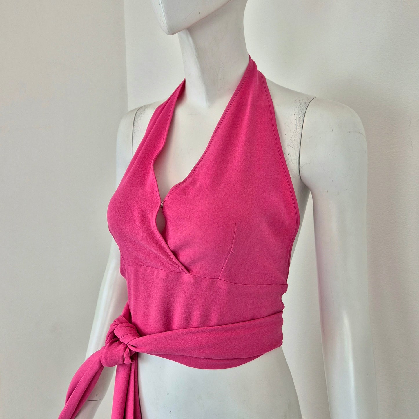 Celine | Top con frange in seta rosa