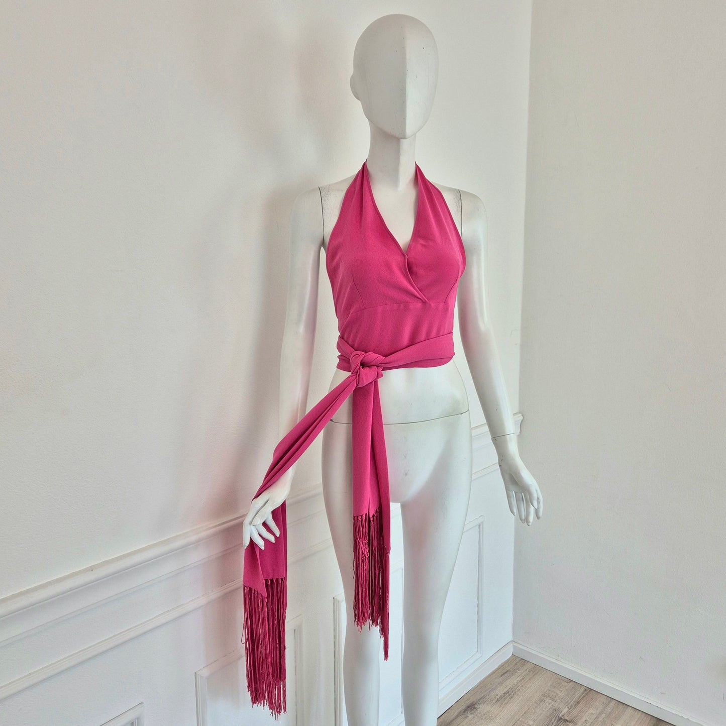 Celine | Top con frange in seta rosa