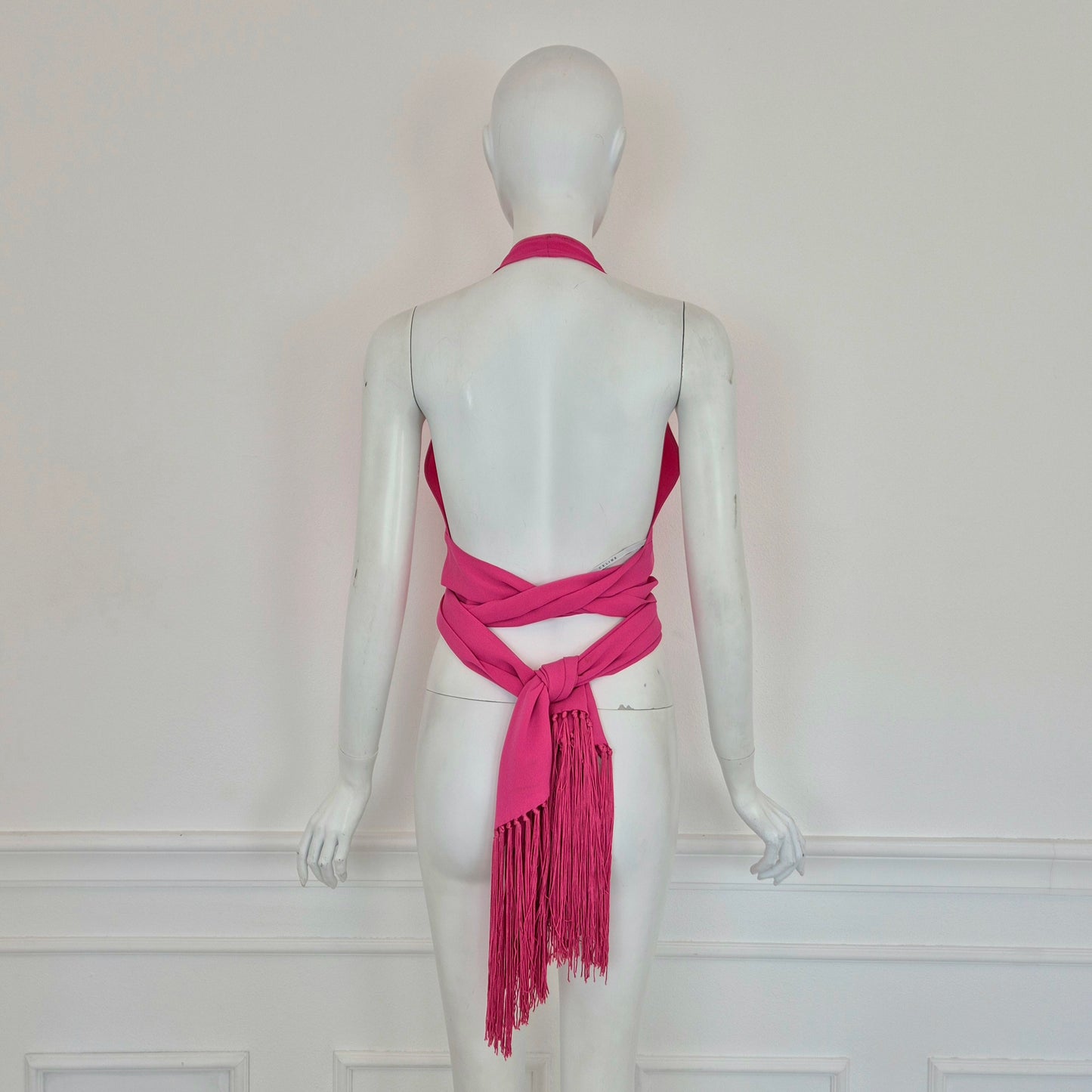 Celine | Top con frange in seta rosa