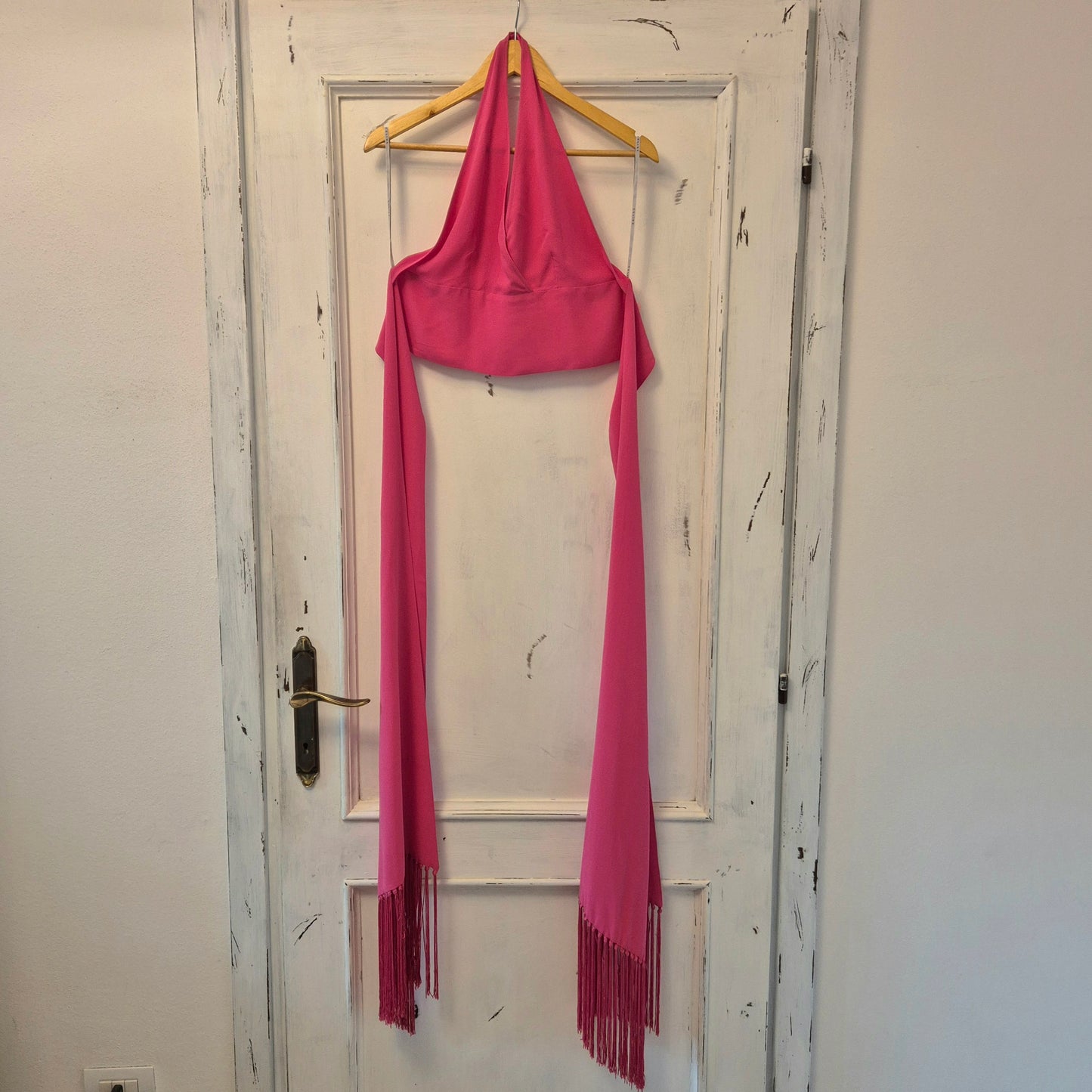 Celine | Top con frange in seta rosa