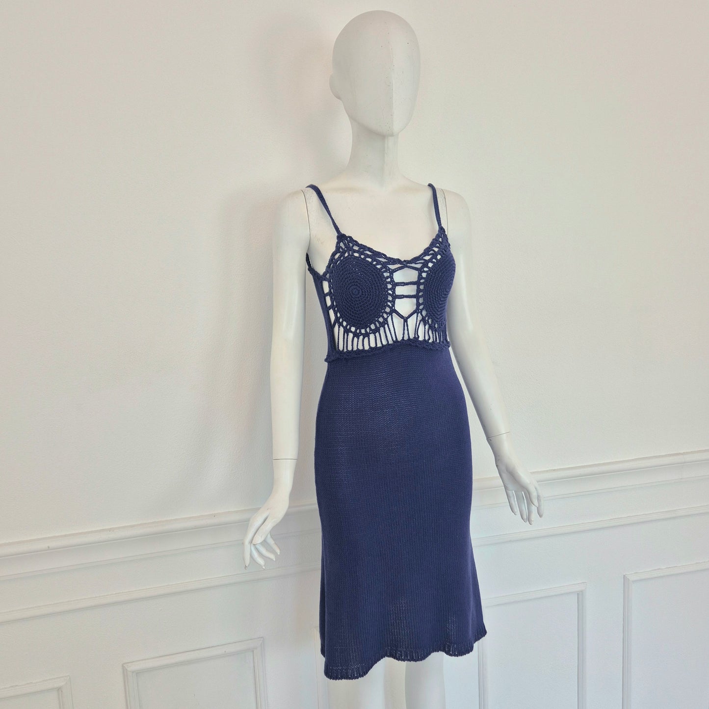 Romeo Gigli | Abito cotone crochet blu