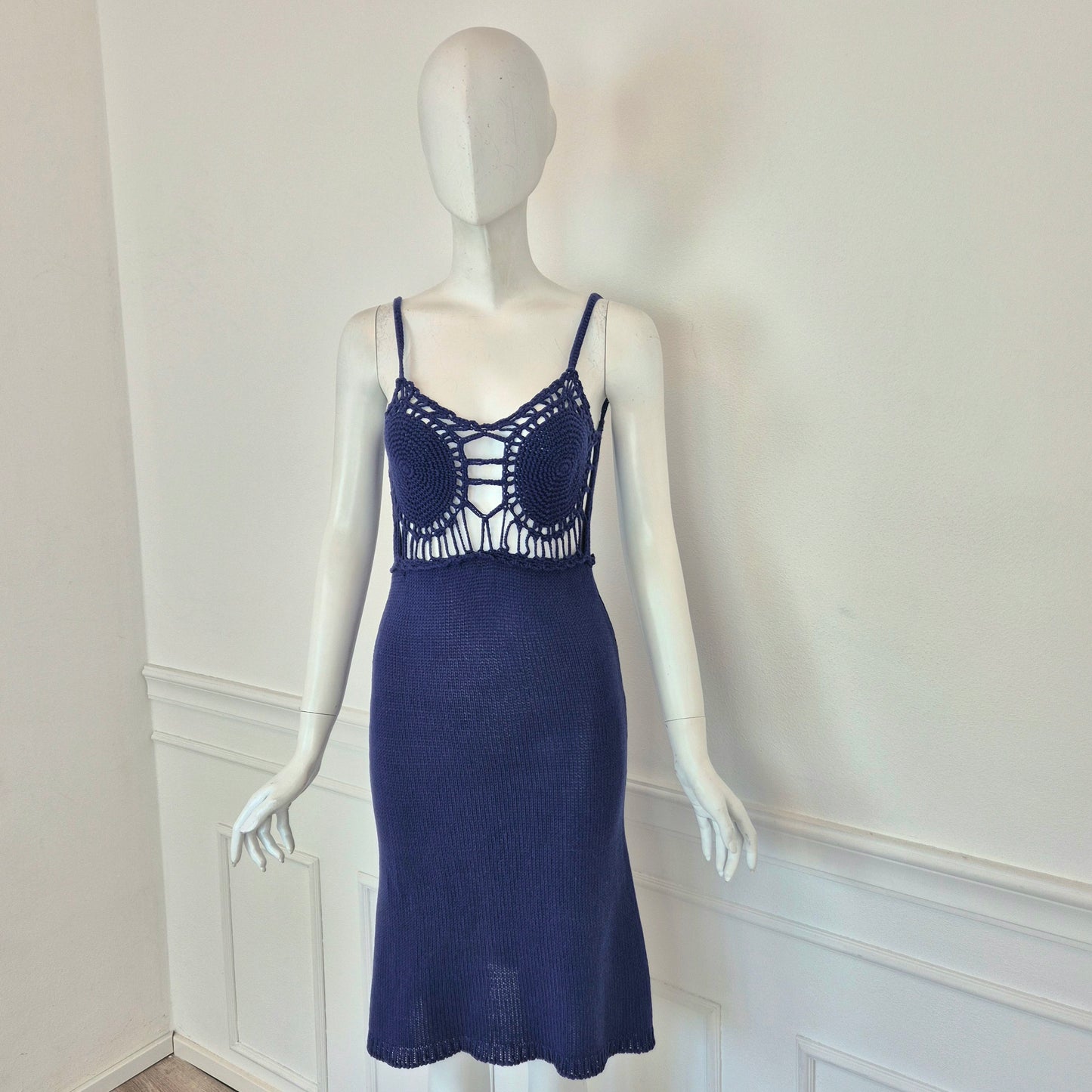Romeo Gigli | Abito cotone crochet blu