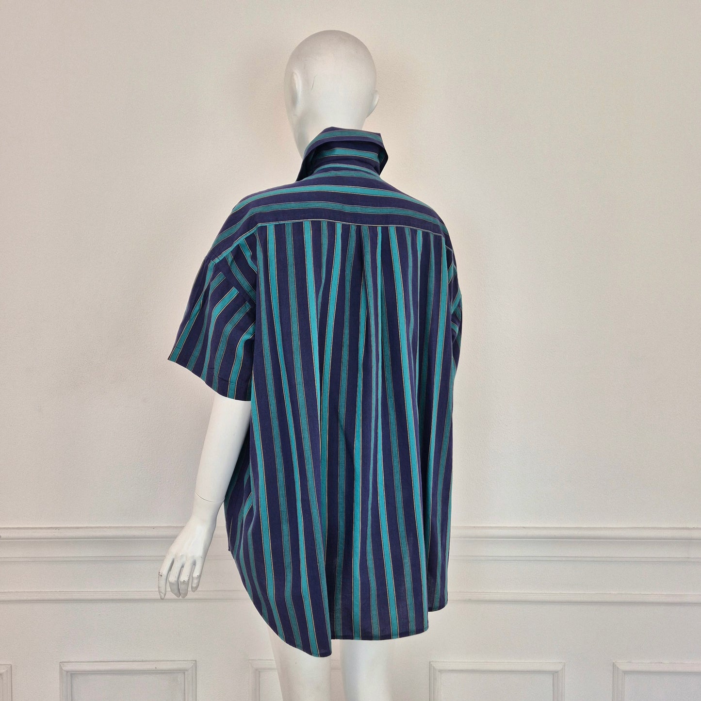 Romeo Gigli | Camicia oversize con fiocco righe verdi blu