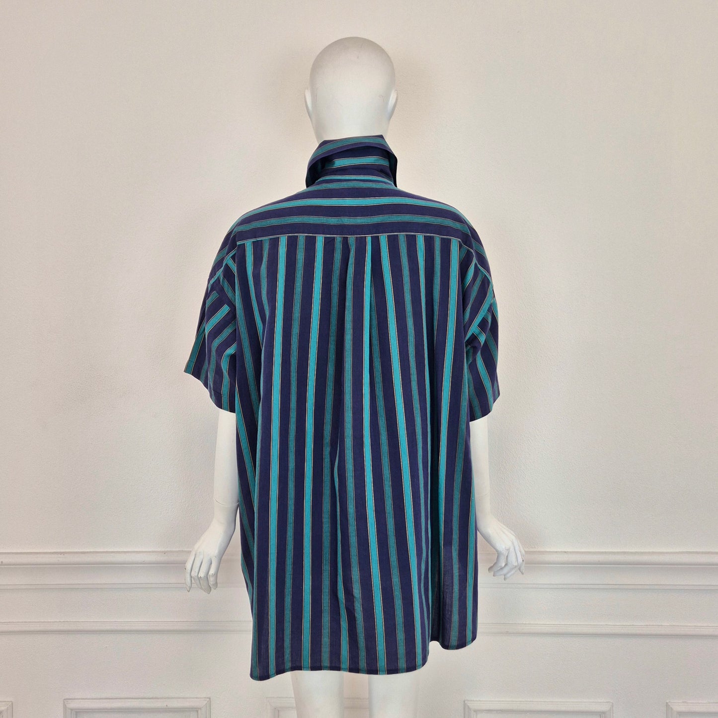 Romeo Gigli | Camicia oversize con fiocco righe verdi blu
