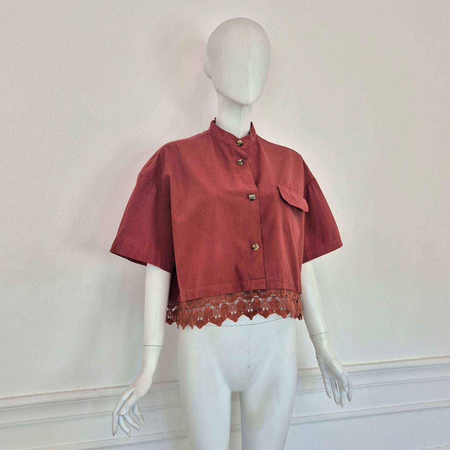 Romeo Gigli | Camicetta color coccio fondo crochet
