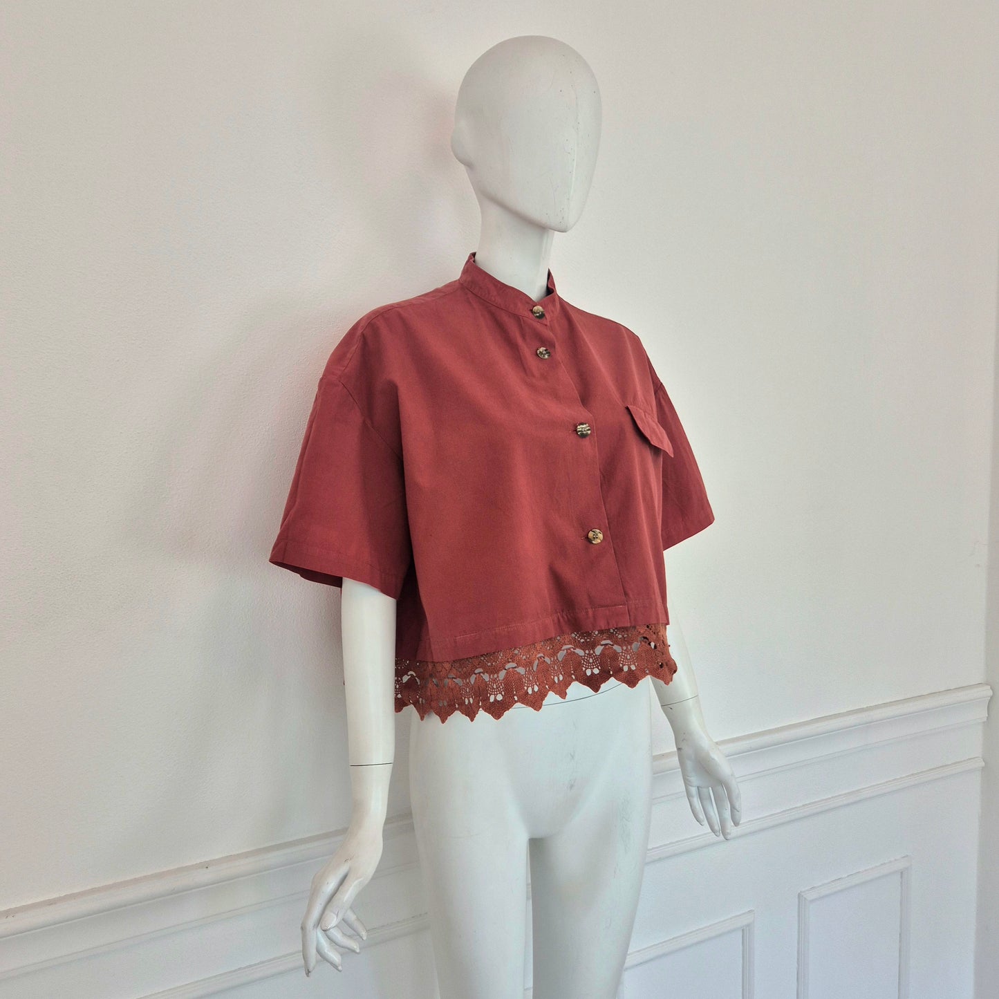 Romeo Gigli | Camicetta color coccio fondo crochet