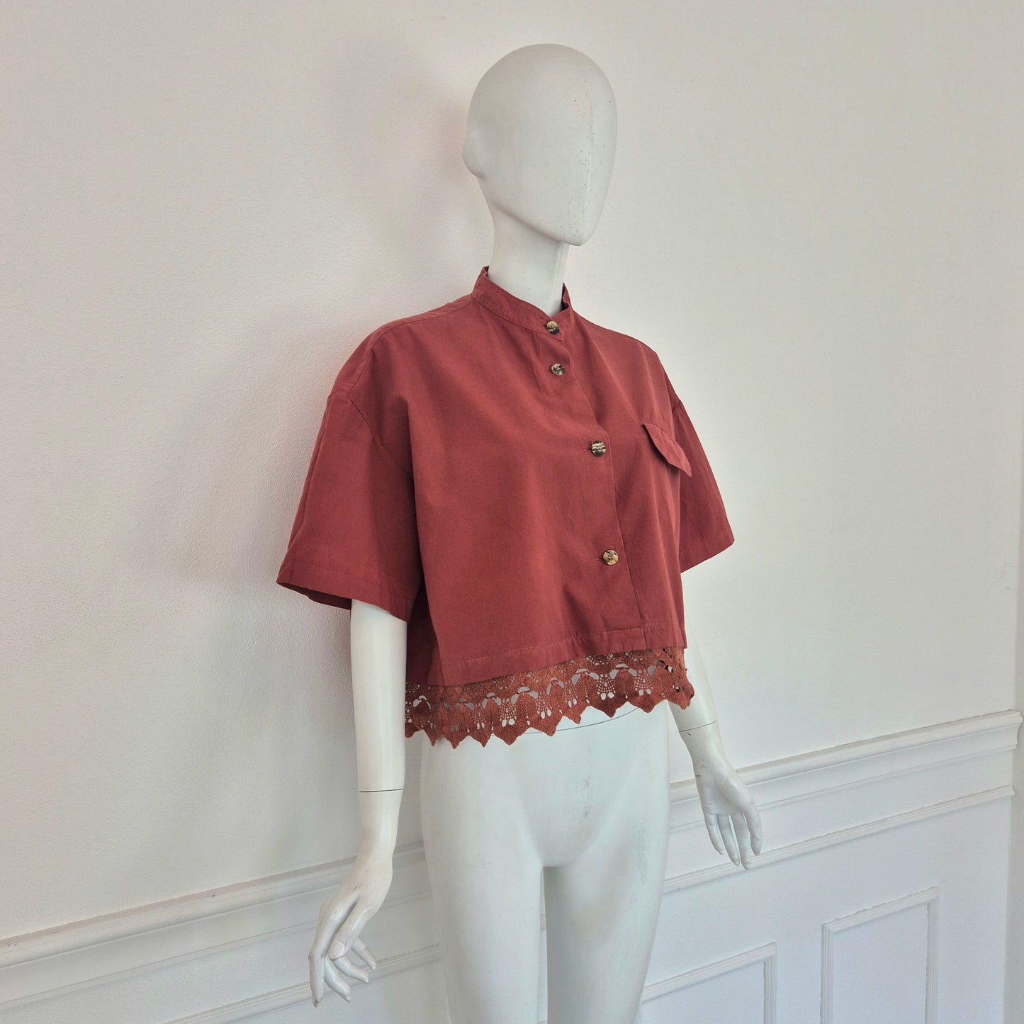 Romeo Gigli | Camicetta color coccio fondo crochet