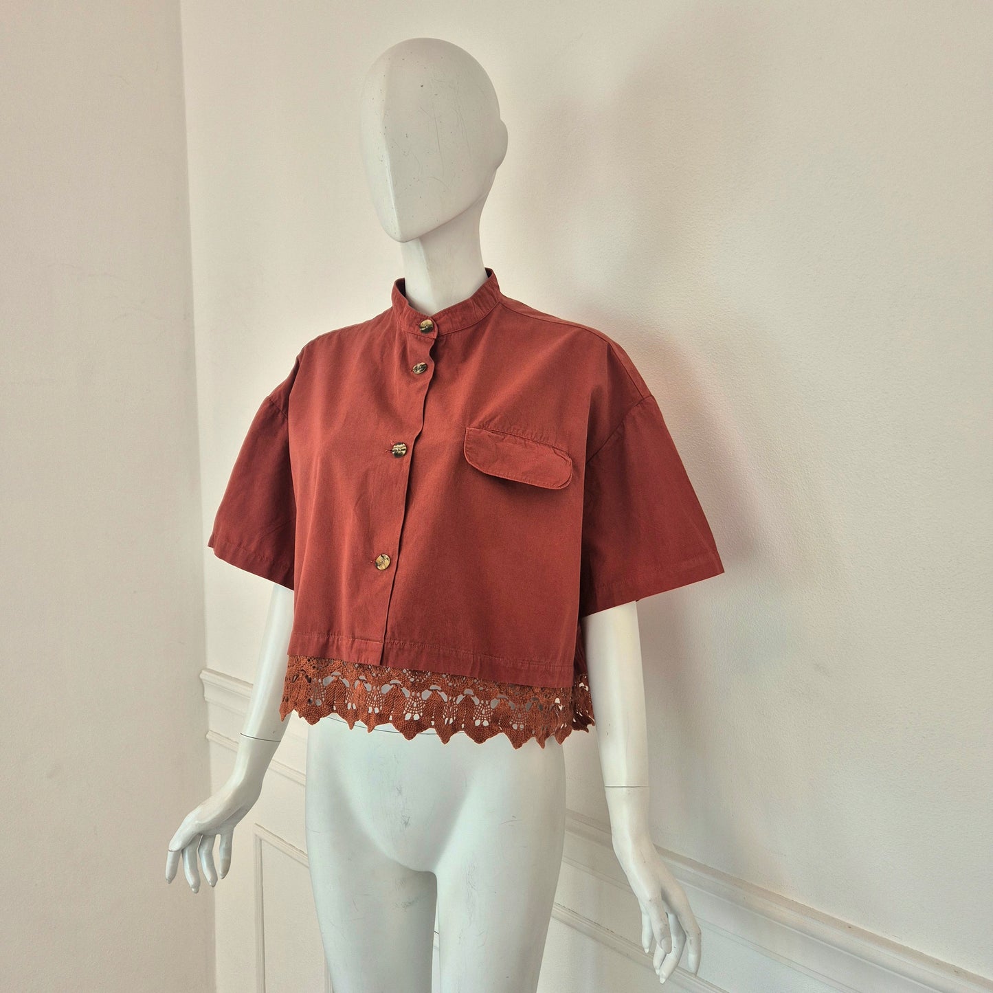 Romeo Gigli | Camicetta color coccio fondo crochet