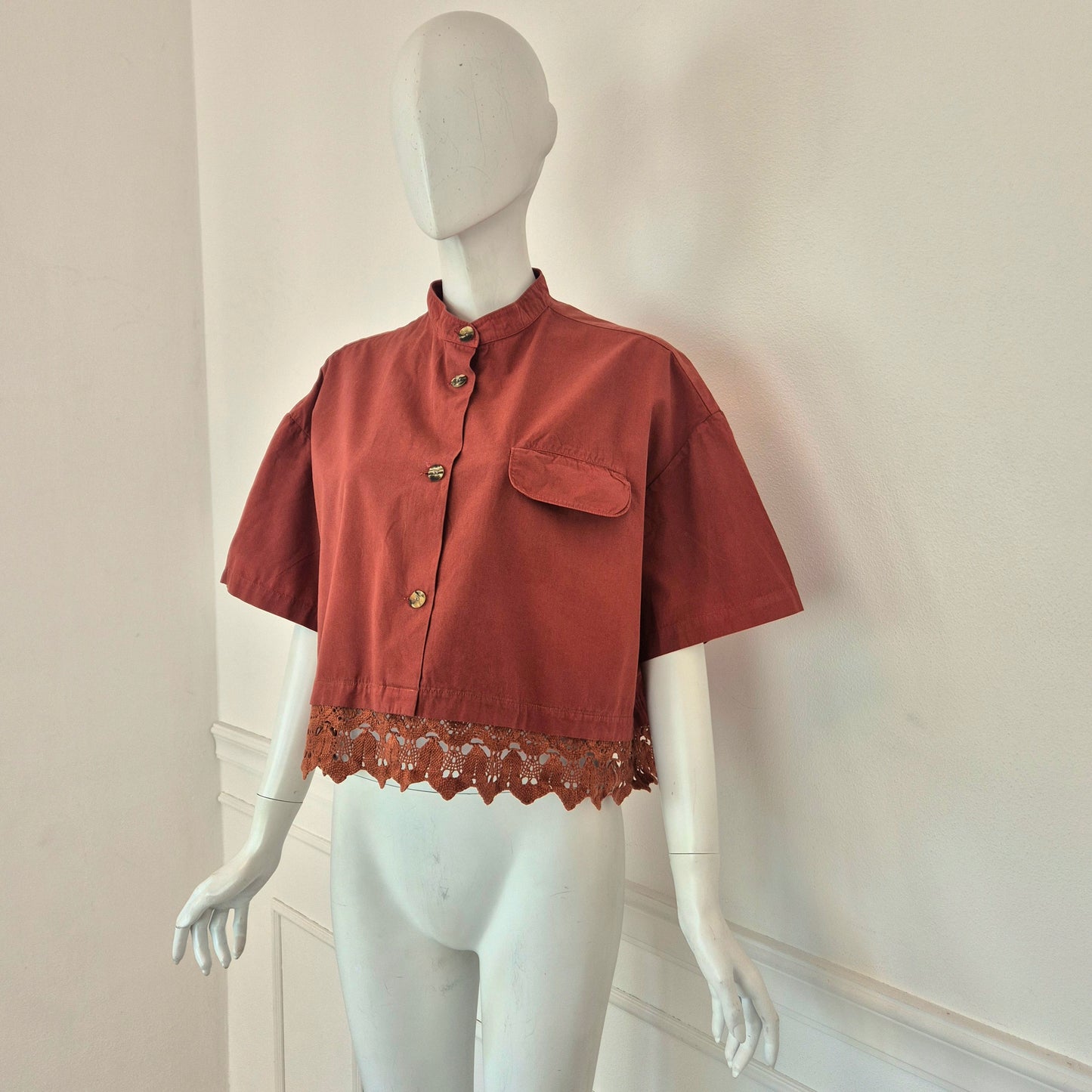 Romeo Gigli | Camicetta color coccio fondo crochet