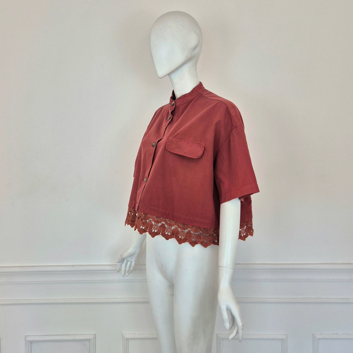 Romeo Gigli | Camicetta color coccio fondo crochet