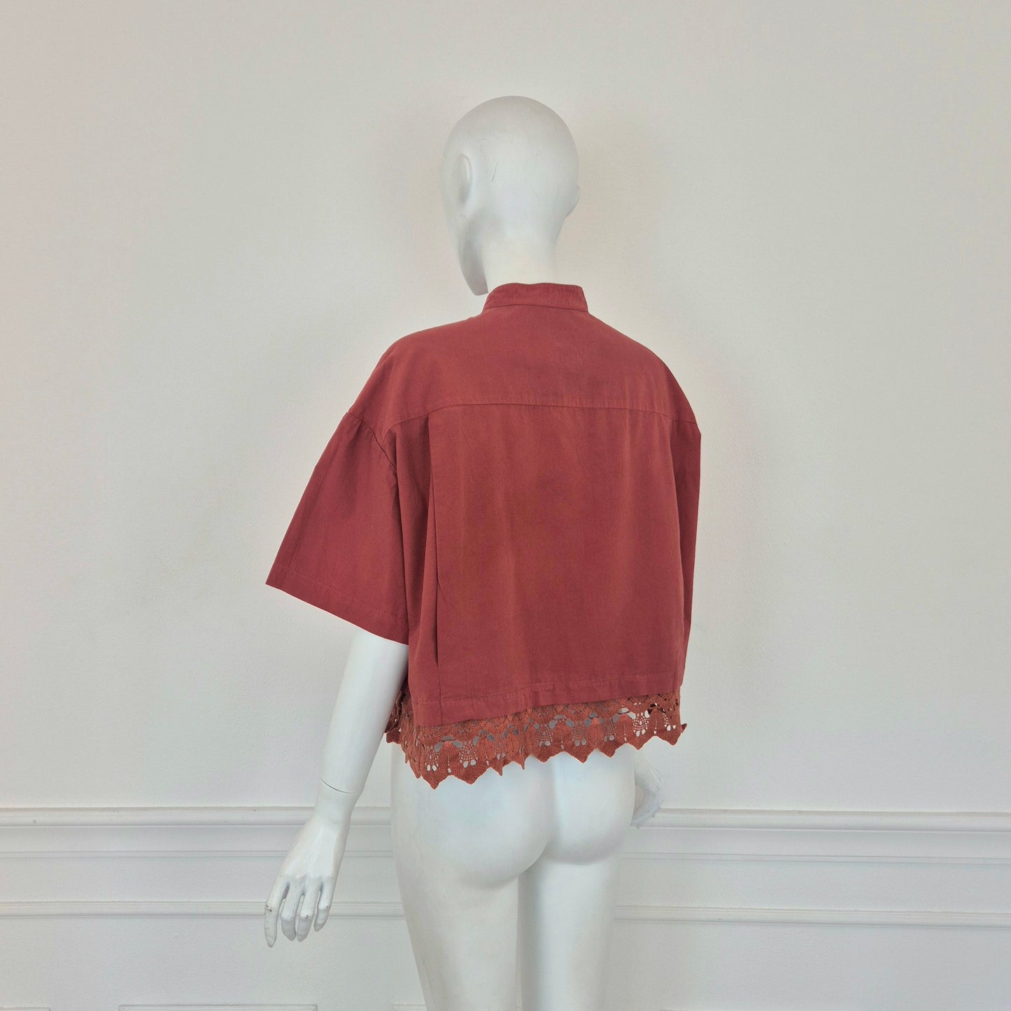 Romeo Gigli | Camicetta color coccio fondo crochet