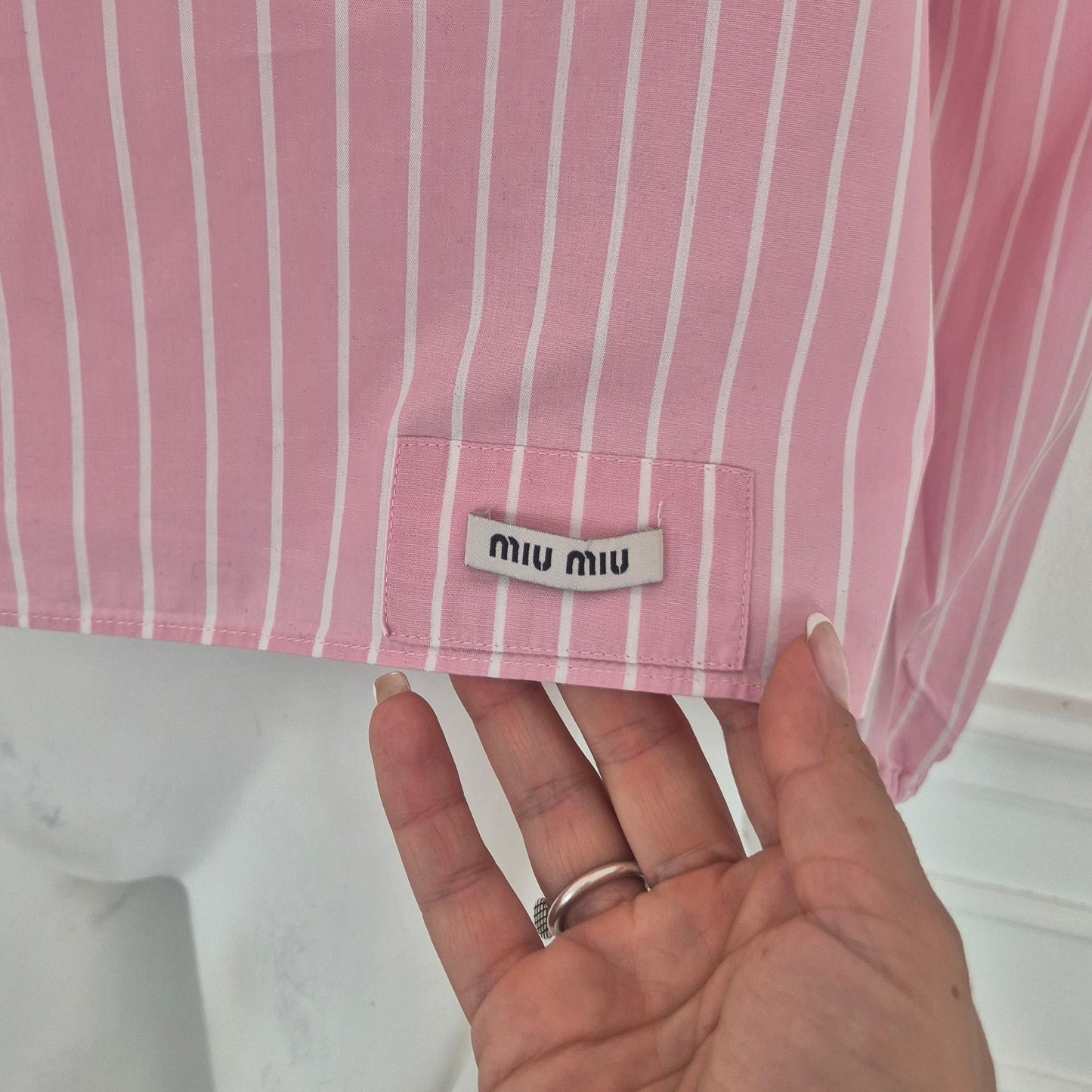 Miu Miu | Camicia rosa righe bianche