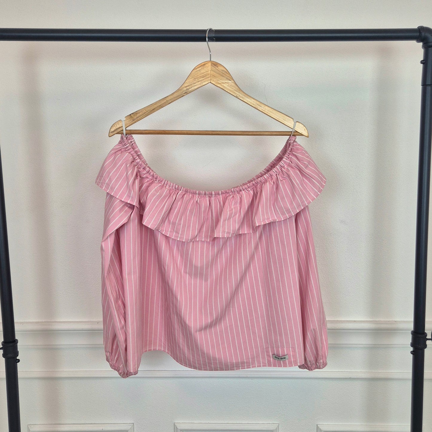 Miu Miu | Camicia rosa righe bianche