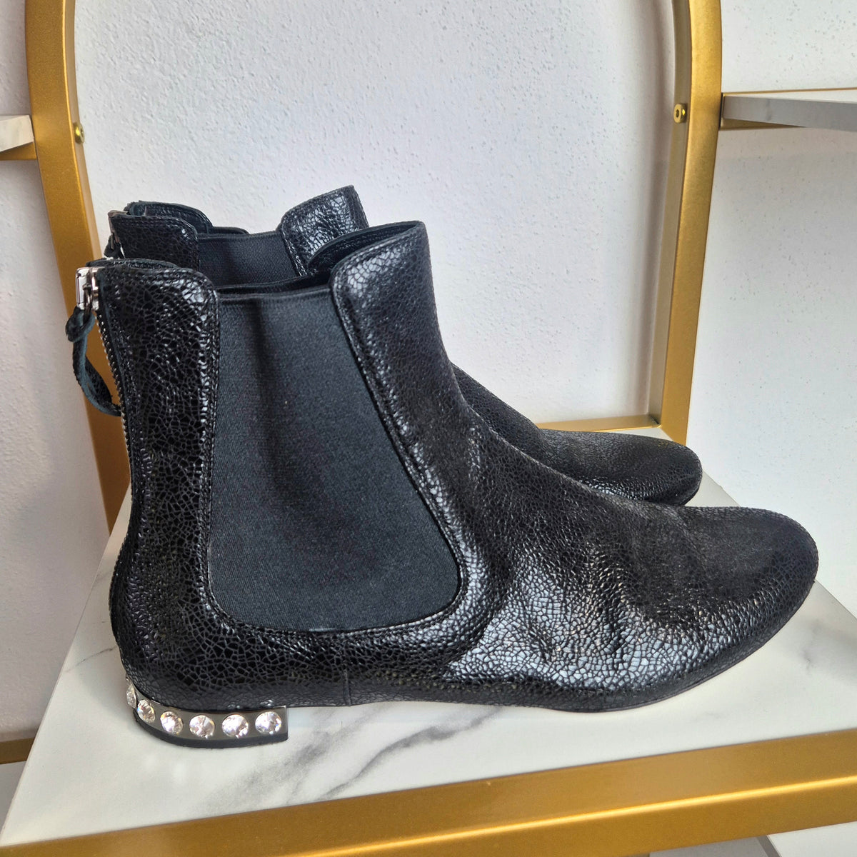 Miu Miu | Chelsea Boots pelle nera cracklè