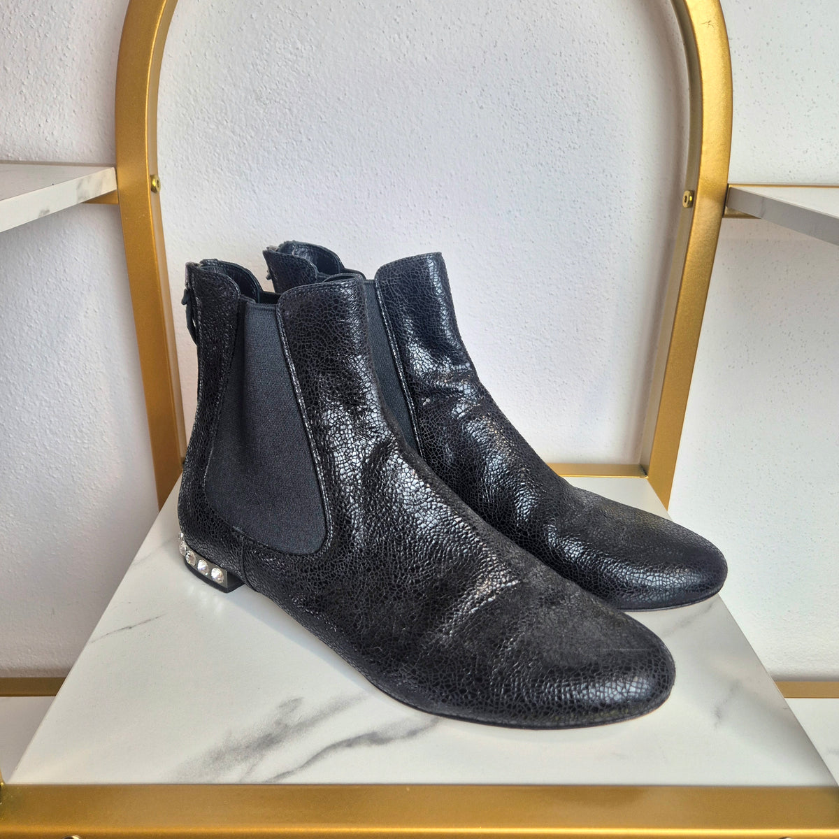 Miu Miu | Chelsea Boots pelle nera cracklè