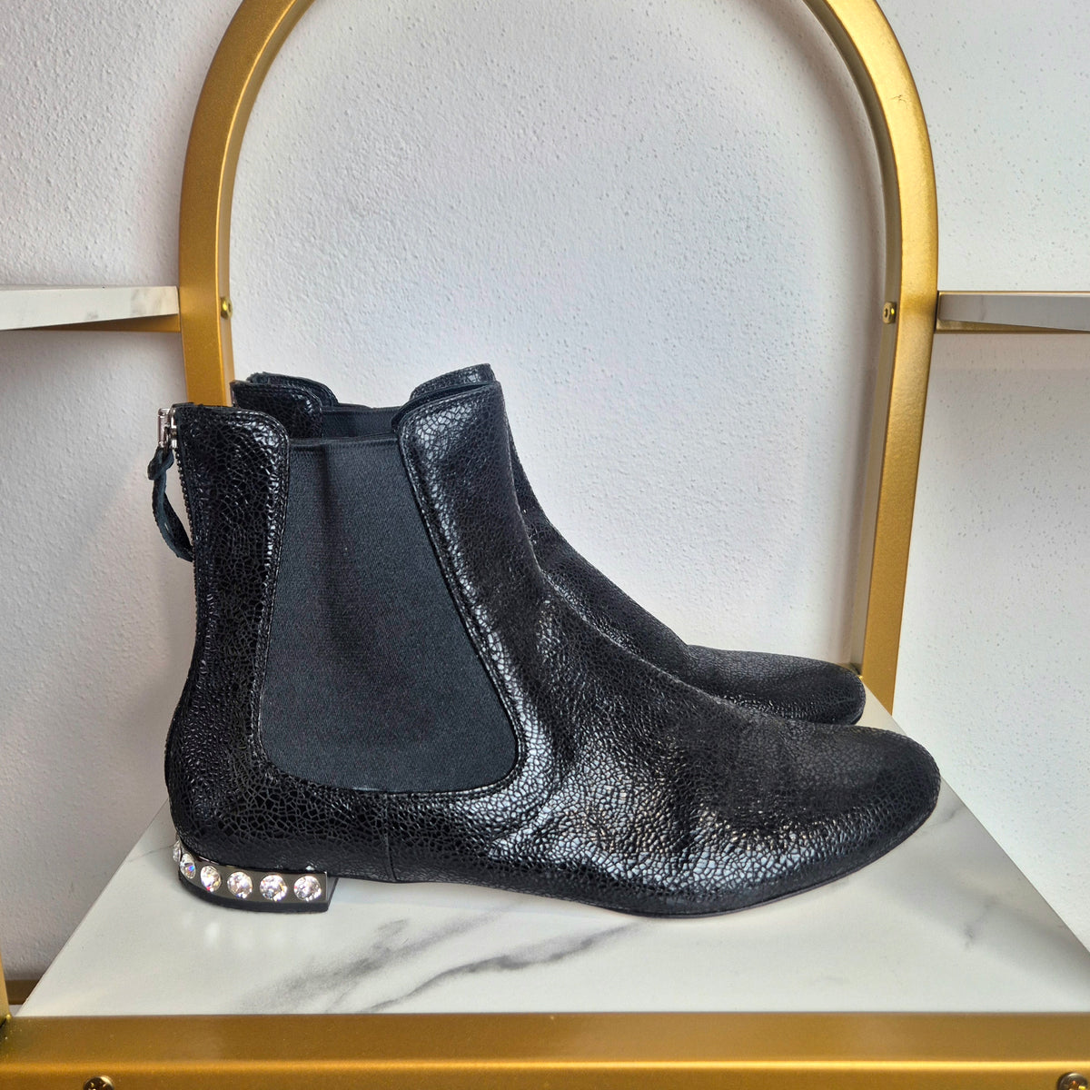 Miu Miu | Chelsea Boots pelle nera cracklè
