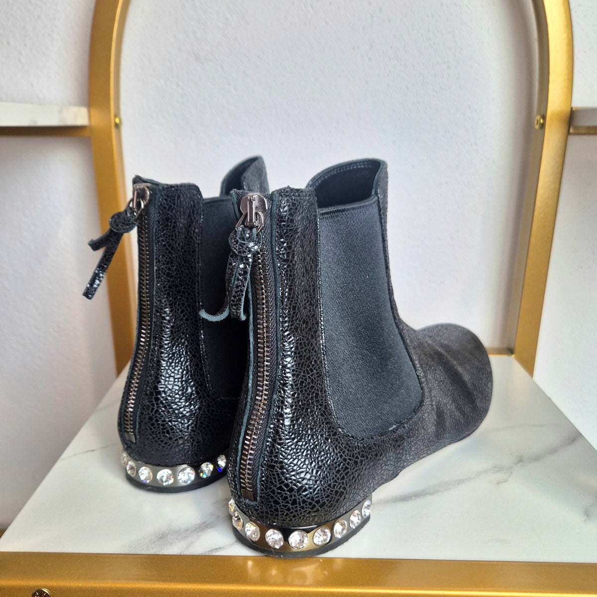 Miu Miu | Chelsea Boots pelle nera cracklè