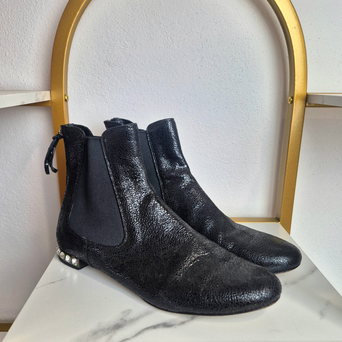 Miu Miu | Chelsea Boots pelle nera cracklè