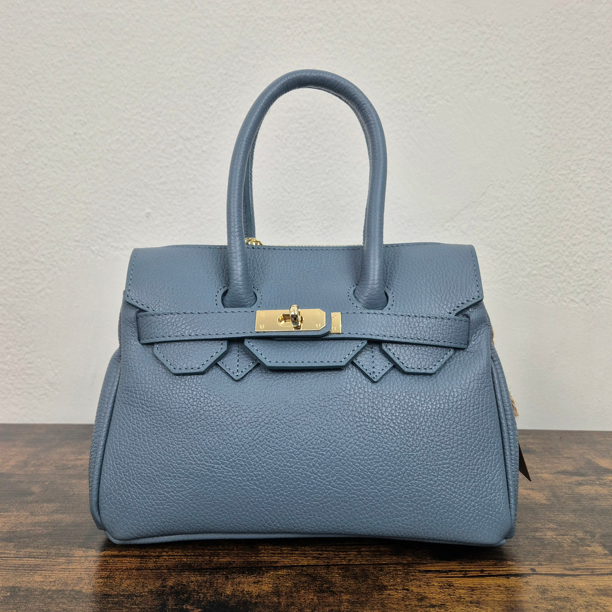Borsa in vera pelle azzurro polvere