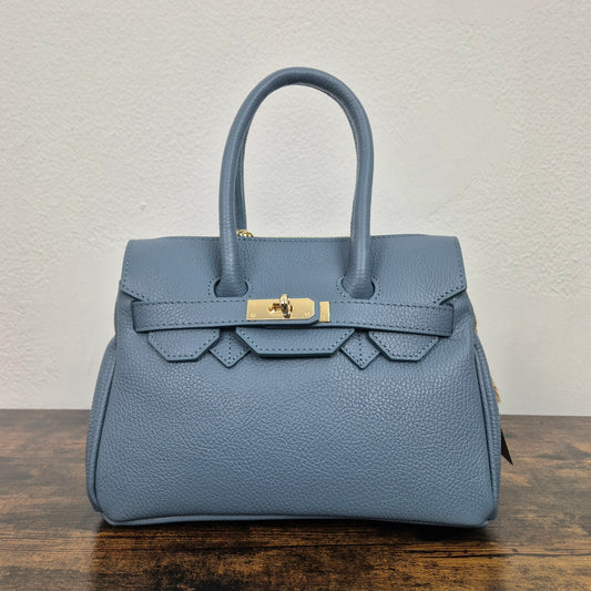 Borsa in vera pelle azzurro polvere
