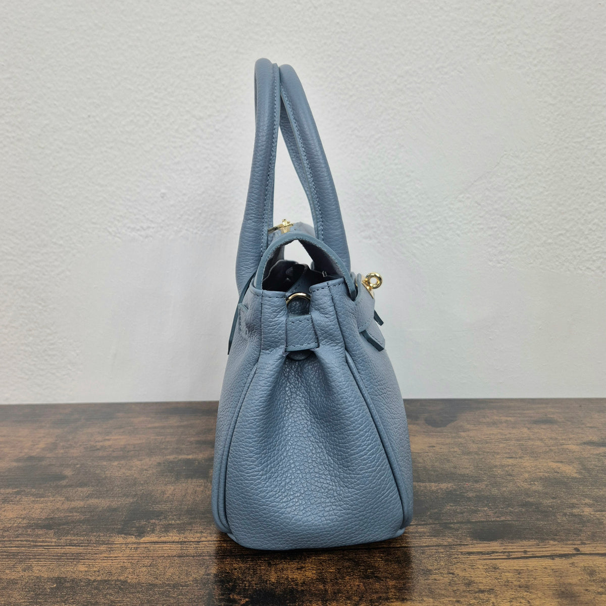 Borsa in vera pelle azzurro polvere