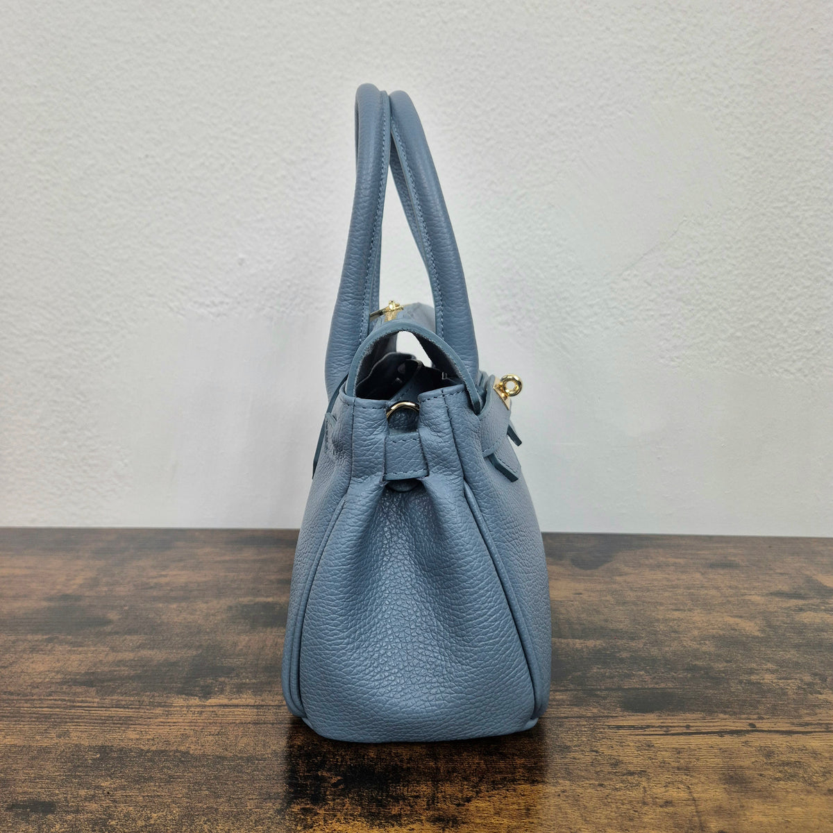 Borsa in vera pelle azzurro polvere