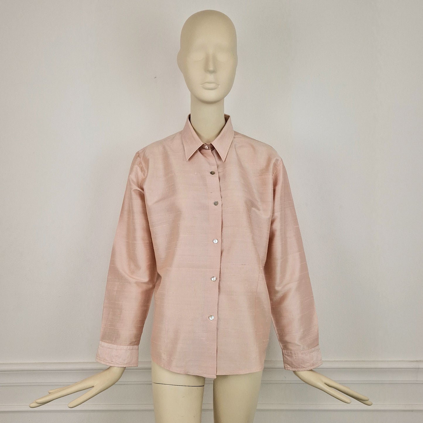 Camicia vintage shantung di seta rosa