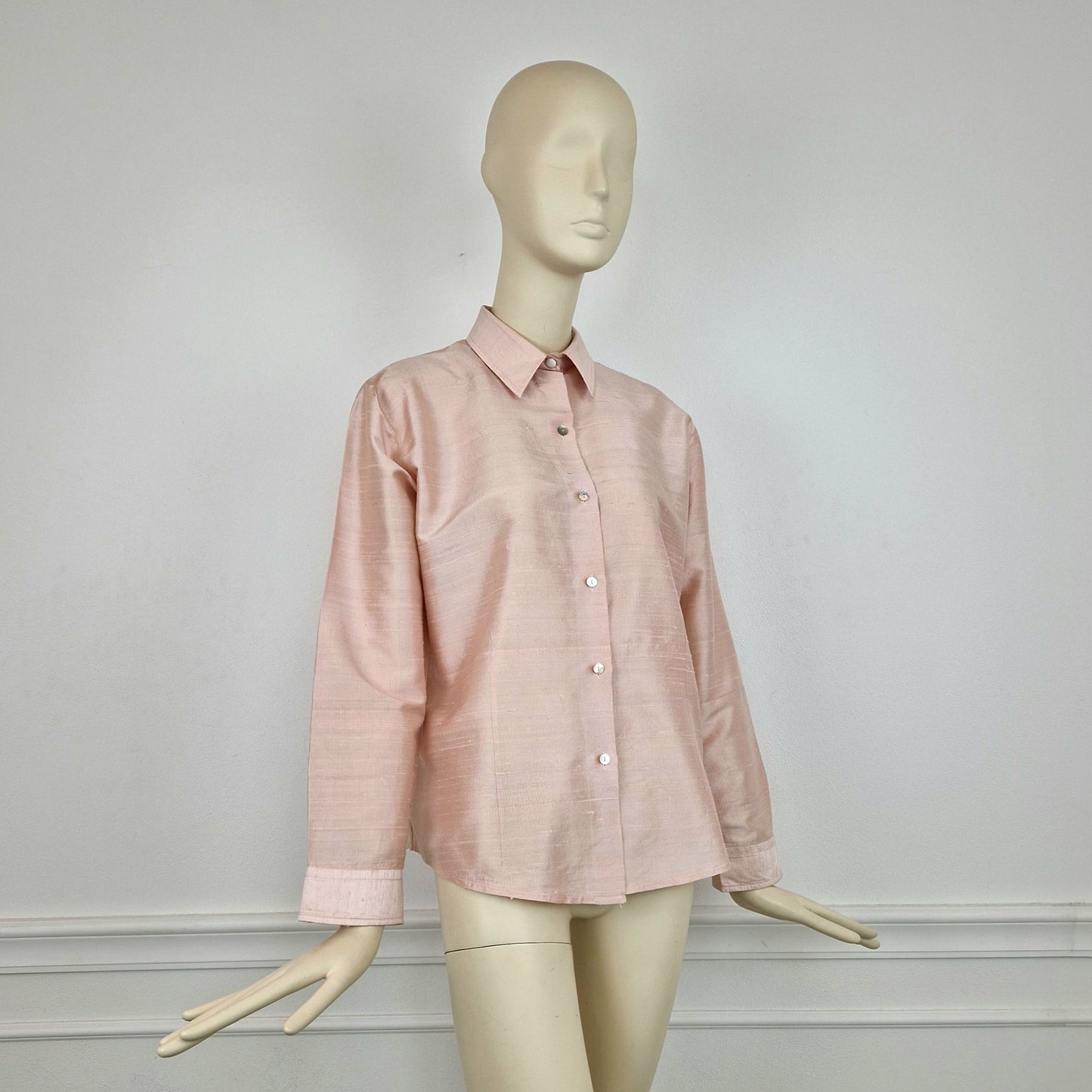 Camicia vintage shantung di seta rosa