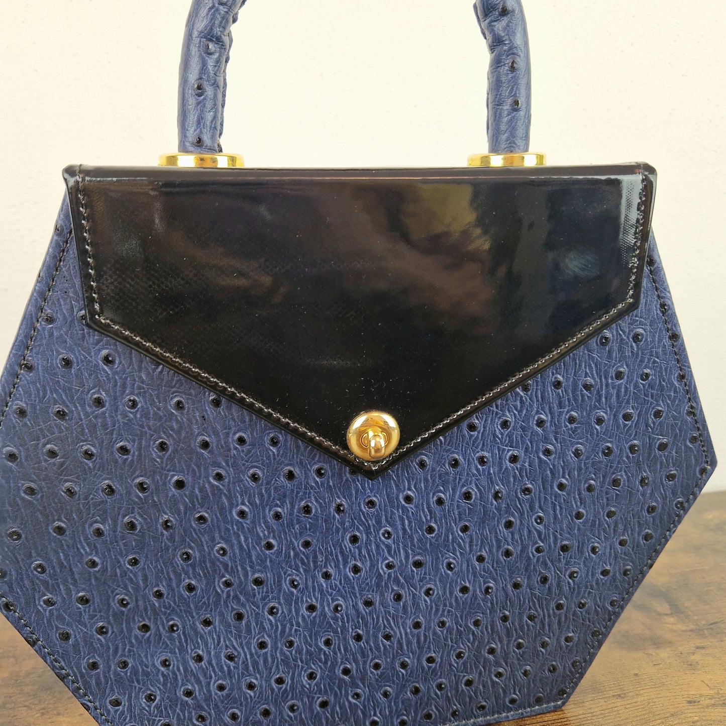 Borsa vintage blu esagonale