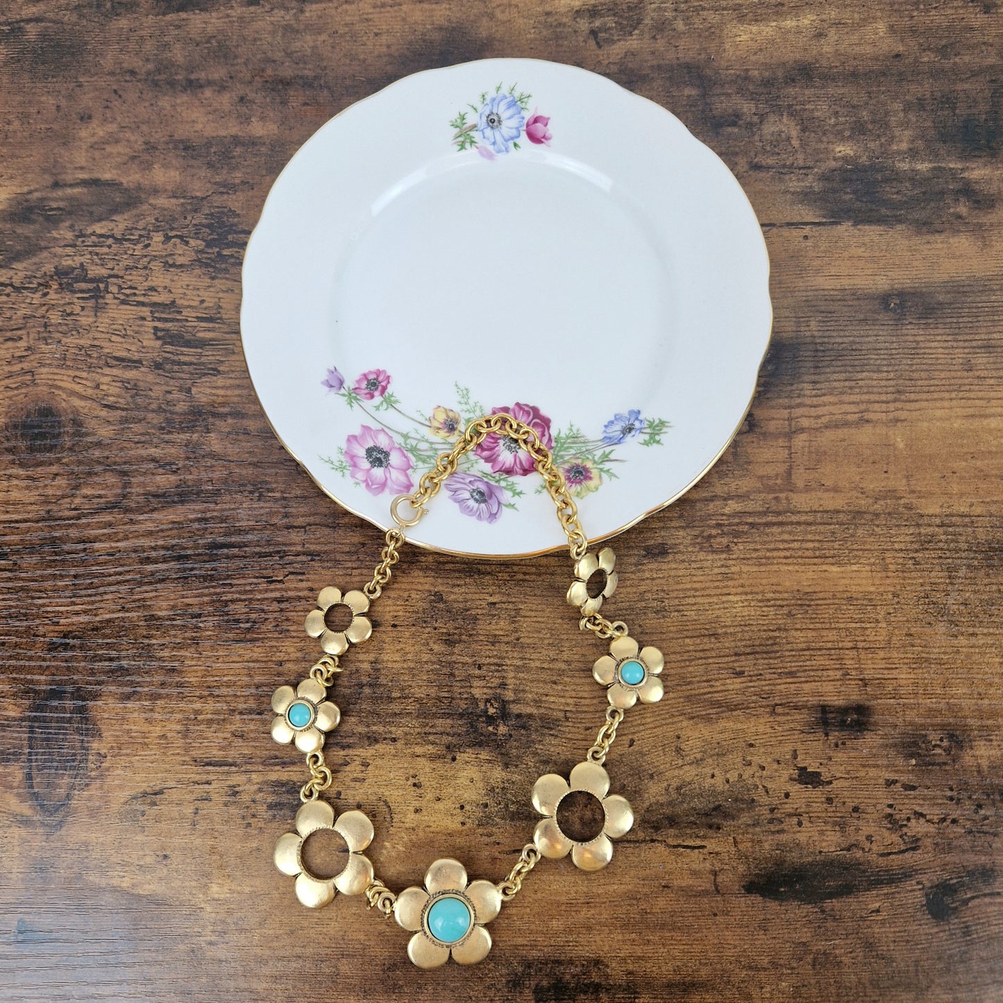 Collana Moschino fiori oro e turchese