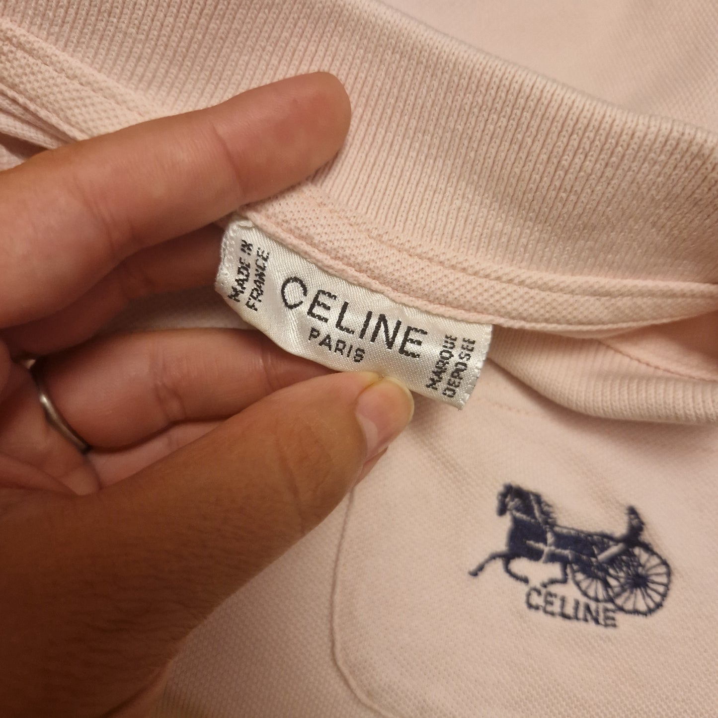 Polo Celine vintage rosa chiaro