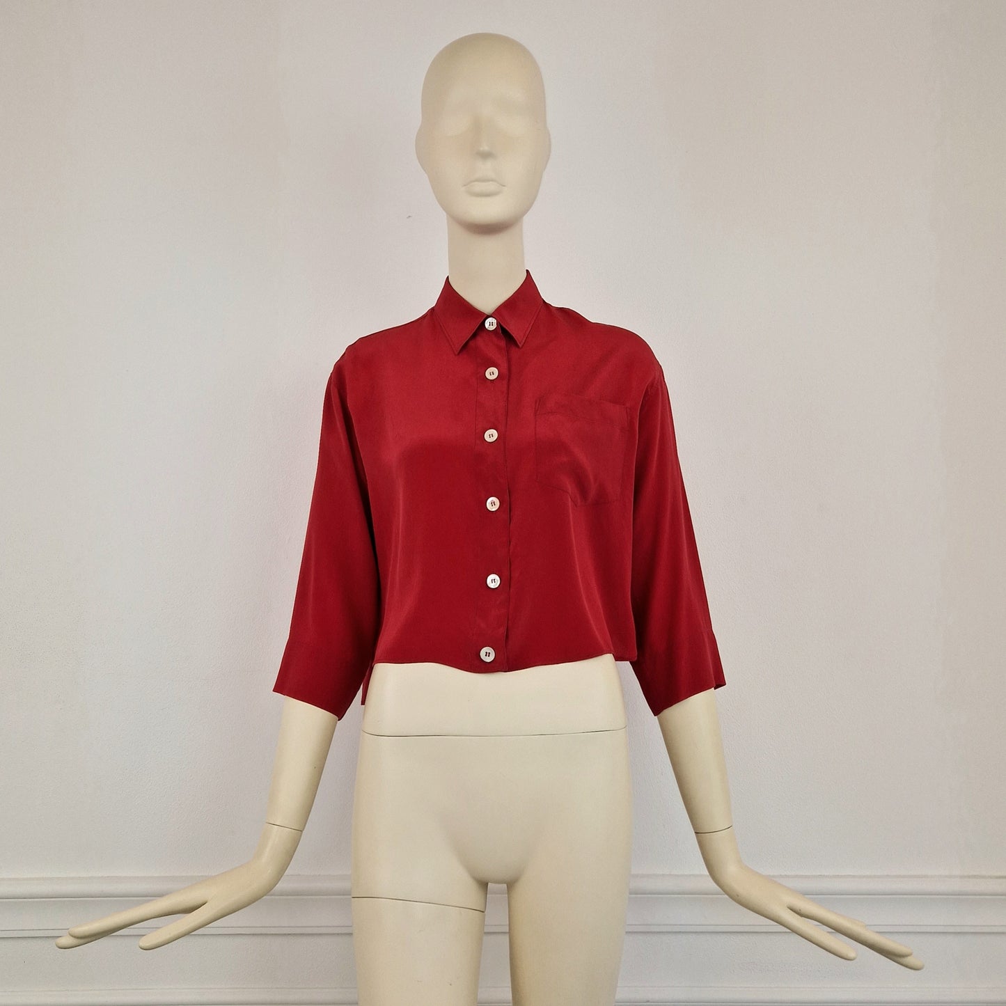 Camicia vintage asimmetrica seta rossa