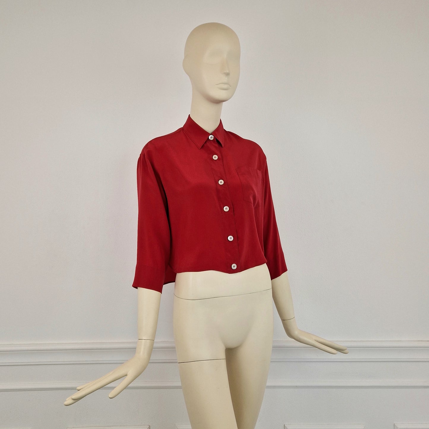 Camicia vintage asimmetrica seta rossa