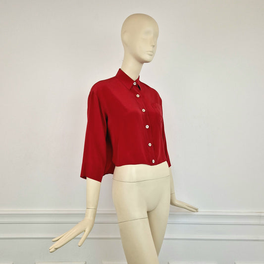 Camicia vintage asimmetrica seta rossa