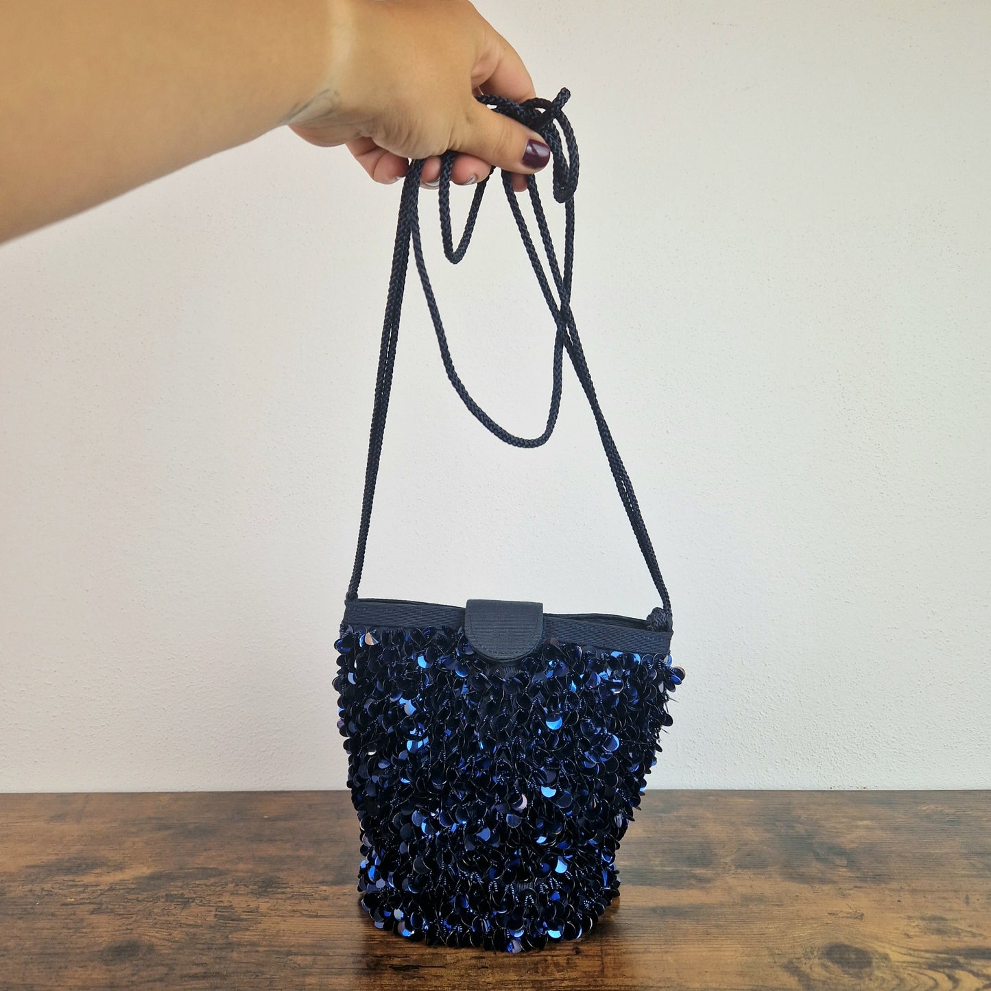 Borsa Braccialini paillettes tonde blu